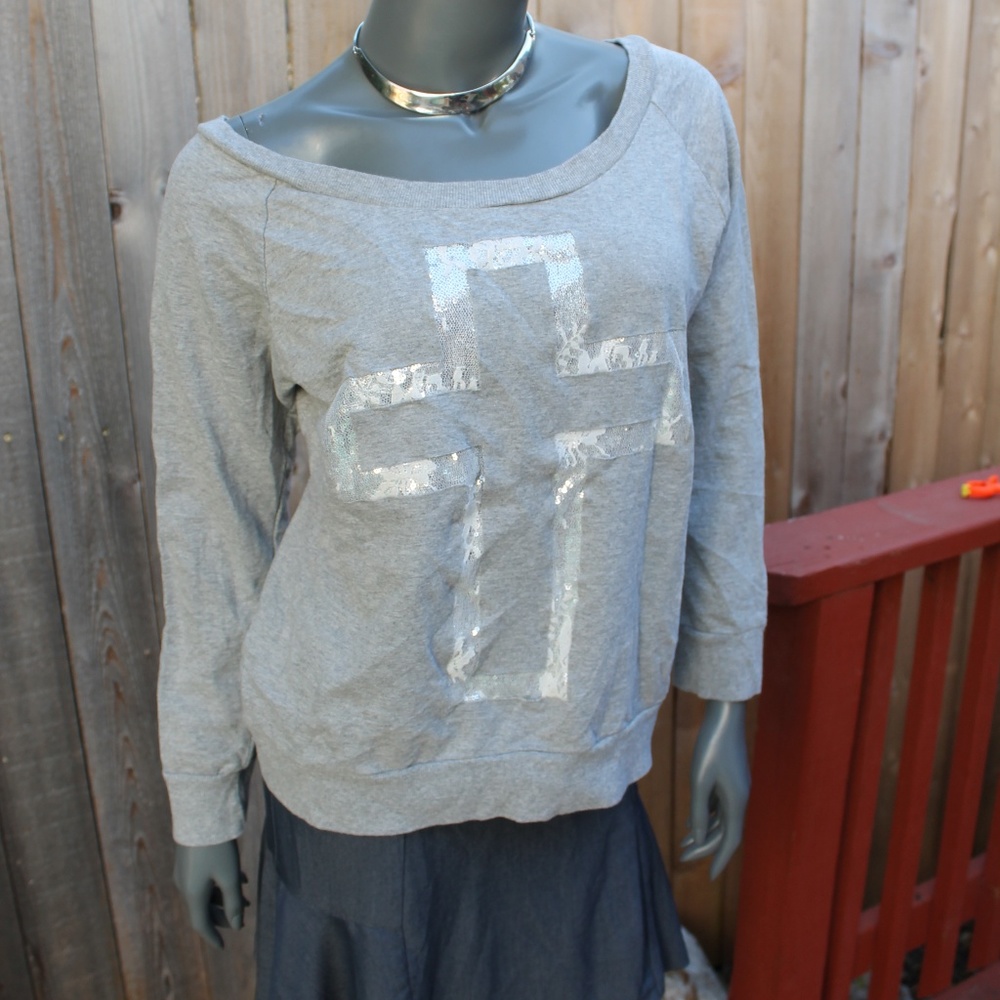 Vanity Sequin & Lace Cross Sweater Size Large